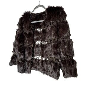 Womens Rabbit Fur Open Crochet Jacket Brown Y2K Indie Sleaze Hipster Coachella‎